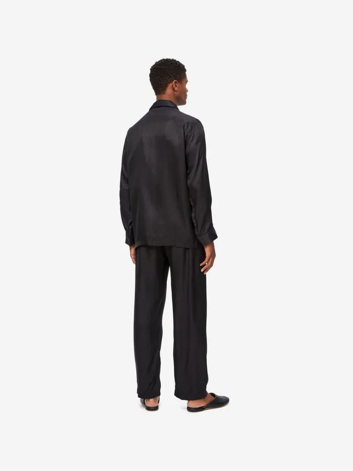 Long Pajamas Men Derek Rose Classic Fit Pajamas Woburn 8 Silk Satin Black