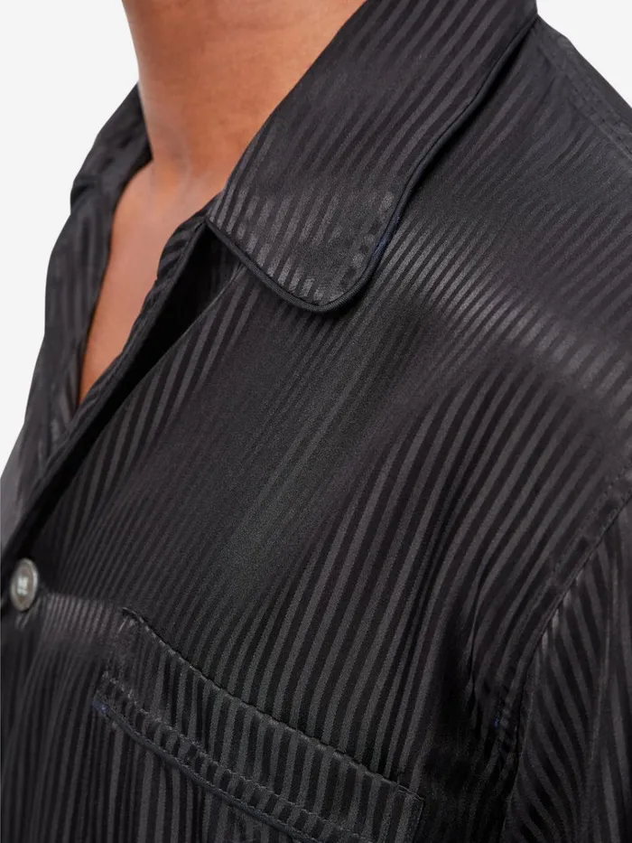 Long Pajamas Men Derek Rose Classic Fit Pajamas Woburn 8 Silk Satin Black