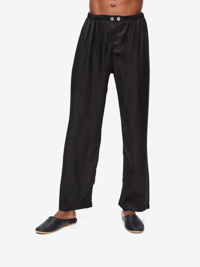 Long Pajamas Men Derek Rose Classic Fit Pajamas Woburn 8 Silk Satin Black