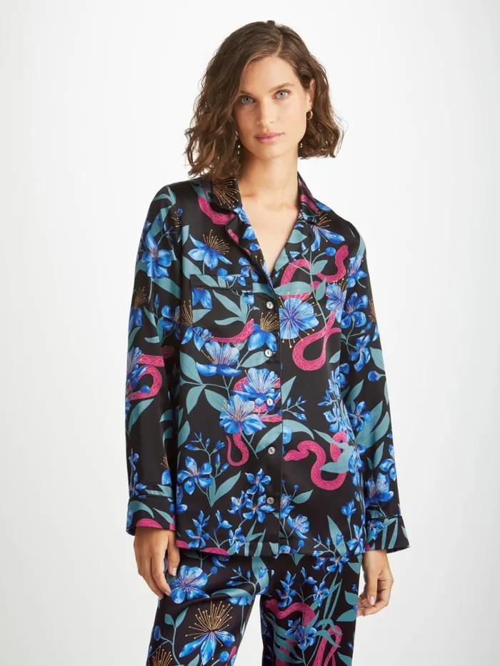 Long Pajamas Women Derek Rose Pajamas Brindisi 101 Silk Satin Black