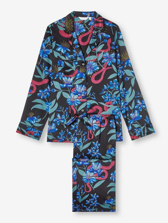 Long Pajamas Women Derek Rose Pajamas Brindisi 101 Silk Satin Black