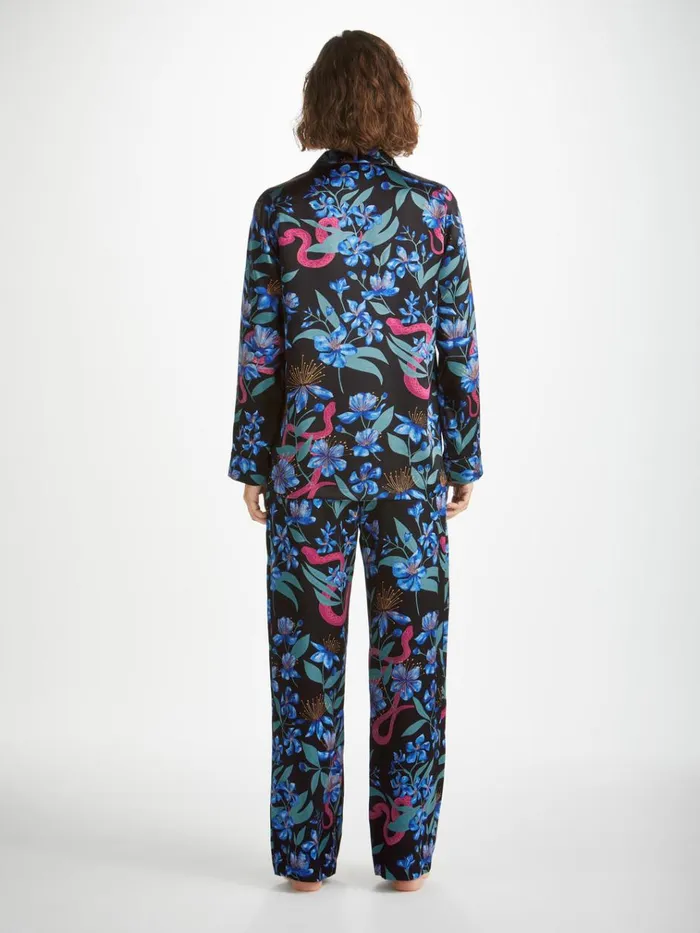 Long Pajamas Women Derek Rose Pajamas Brindisi 101 Silk Satin Black