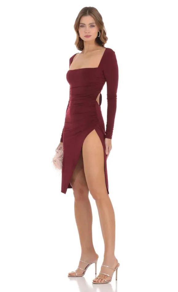 Long Sleeve Open Back Midi Dress Maroon Women LUCY IN THE SKY Midi Dresses Long Sleeve Open Back Midi Dress Maroon Women LUCY IN THE SKY Midi Dresses