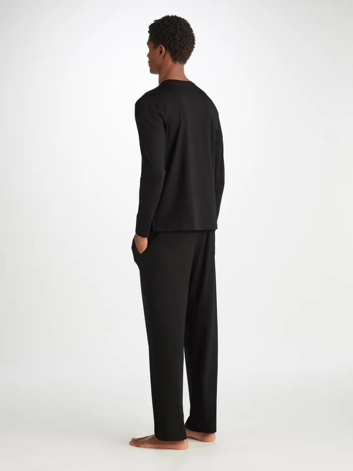 Long Sleeve TShirts Men Derek Rose Long Sleeve TShirt Basel Micro Modal Stretch Black