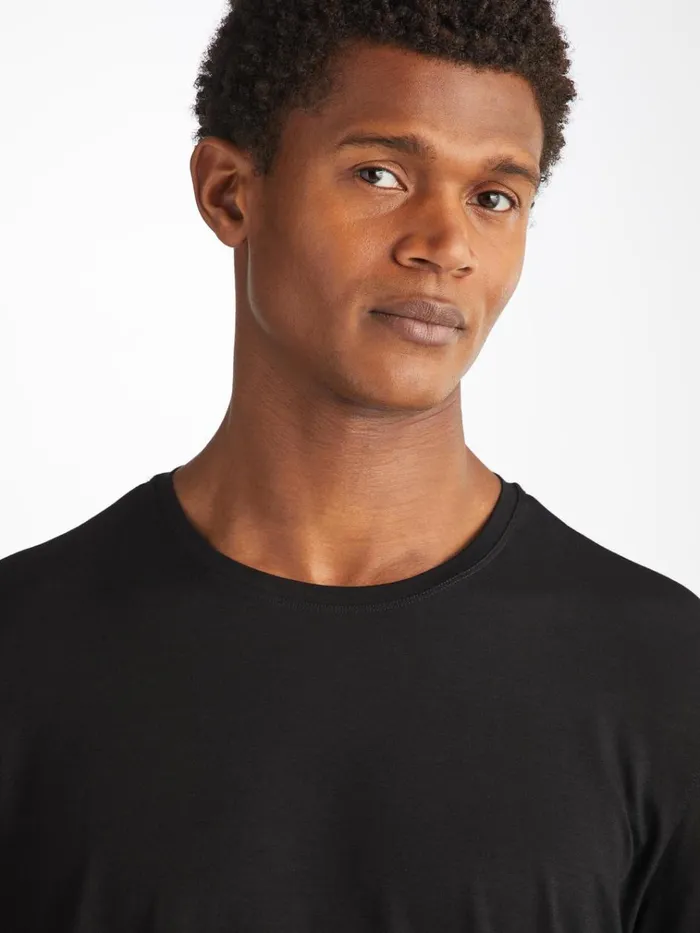 Long Sleeve TShirts Men Derek Rose Long Sleeve TShirt Basel Micro Modal Stretch Black
