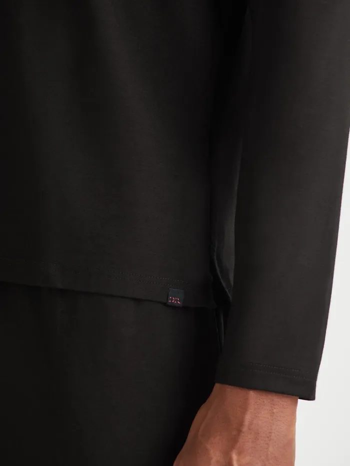 Long Sleeve TShirts Men Derek Rose Long Sleeve TShirt Basel Micro Modal Stretch Black