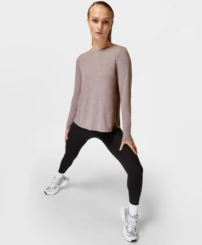 Long Sleeve Tops Focus Training Long Sleeve Top Obsidian Brown Sweaty Betty Women