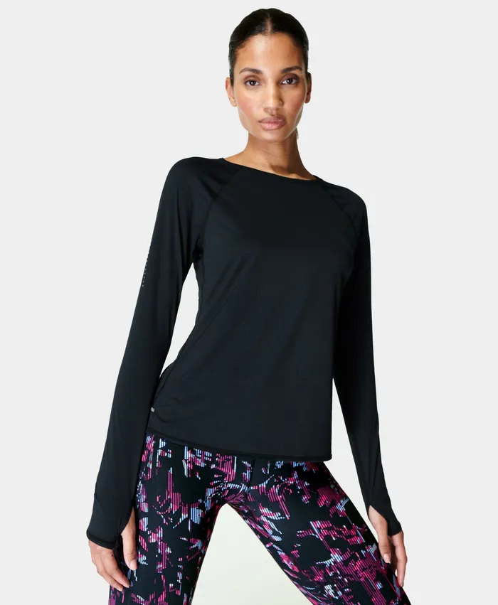 Long Sleeve Tops Sweaty Betty Women Distance Long Sleeve Top Black