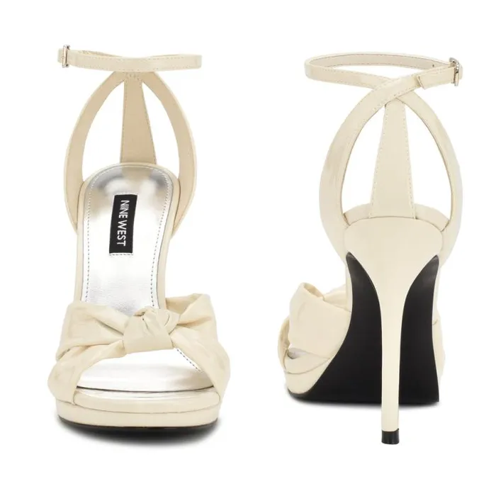 Lovya Ankle Strap Sandals Chic Cream Patent Women Nine West Heels Lovya Ankle Strap Sandals Chic Cream Patent Women Nine West Heels