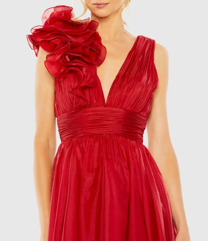 Mac Duggal Cocktail Dresses Women Red Sleeveless Chiffon ALine Tea Length Cocktail Dress Wine