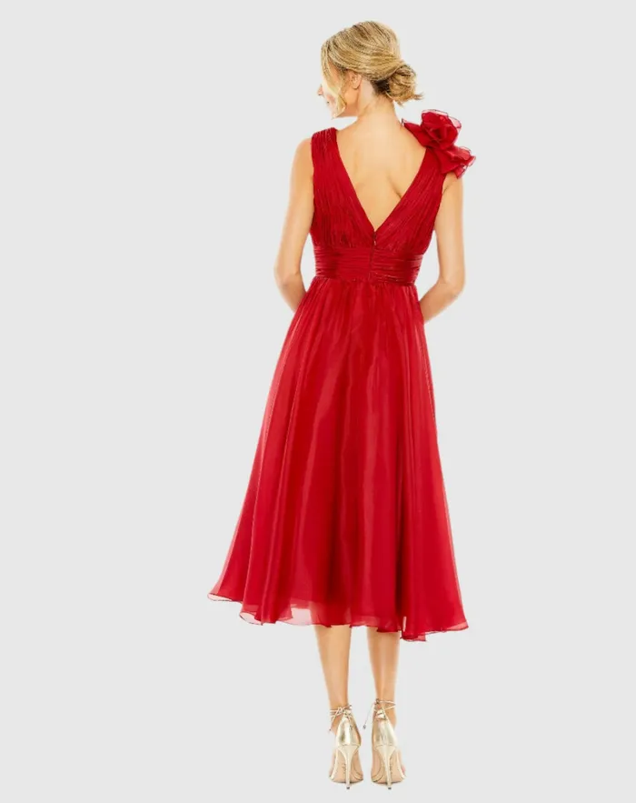 Mac Duggal Cocktail Dresses Women Red Sleeveless Chiffon ALine Tea Length Cocktail Dress Wine