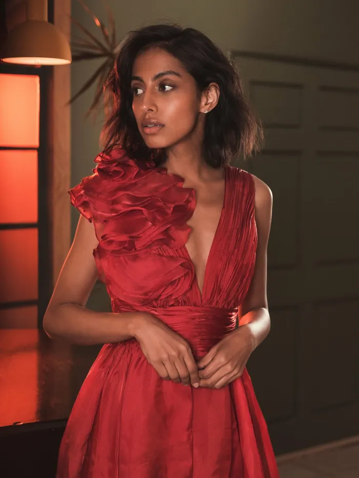 Mac Duggal Cocktail Dresses Women Red Sleeveless Chiffon ALine Tea Length Cocktail Dress Wine