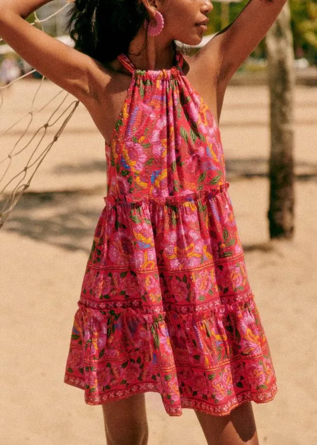 Macaw Flowers Gabriela Short Dress Women FARM Rio Mini Dresses