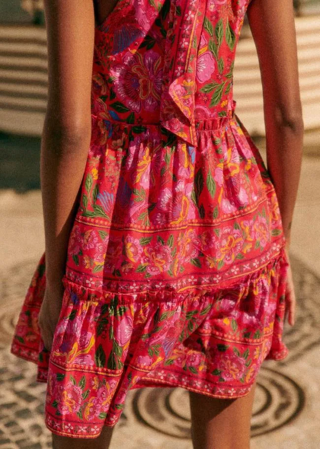 Macaw Flowers Gabriela Short Dress Women FARM Rio Mini Dresses