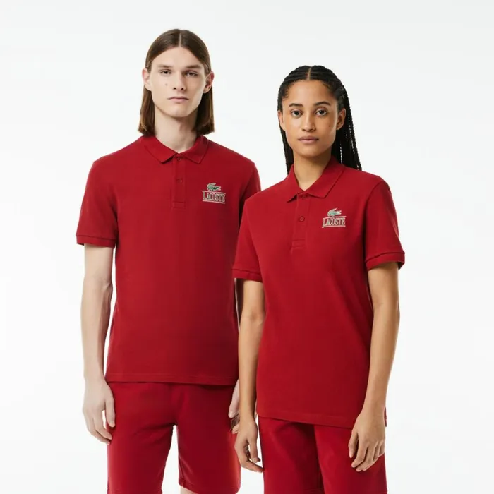 Matching Sets Men Lacoste Unisex Signature Print Stretch Piqu Polo Bordeaux Ixx