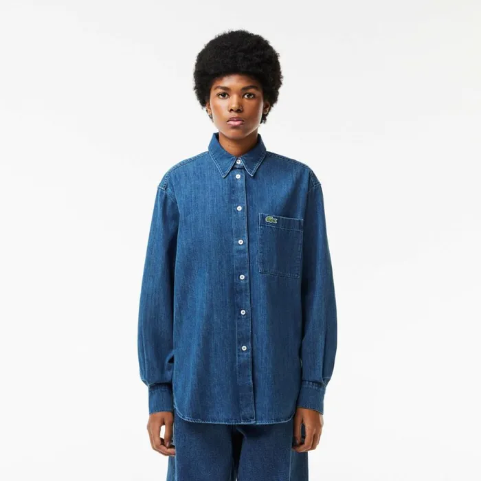 Matching Sets Women Lacoste Women039s Oversized Cotton Denim Shirt Blue Chine 36l