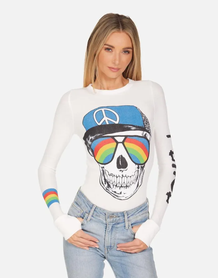 McKinley Rainbow Peace Skull Milk Women Lauren Moshi Long Sleeve