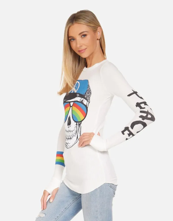McKinley Rainbow Peace Skull Milk Women Lauren Moshi Long Sleeve