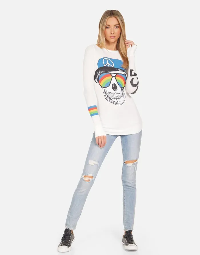 McKinley Rainbow Peace Skull Milk Women Lauren Moshi Long Sleeve