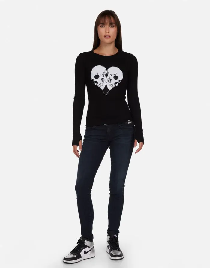 McKinley Skull Heart Black Women Lauren Moshi Long Sleeve
