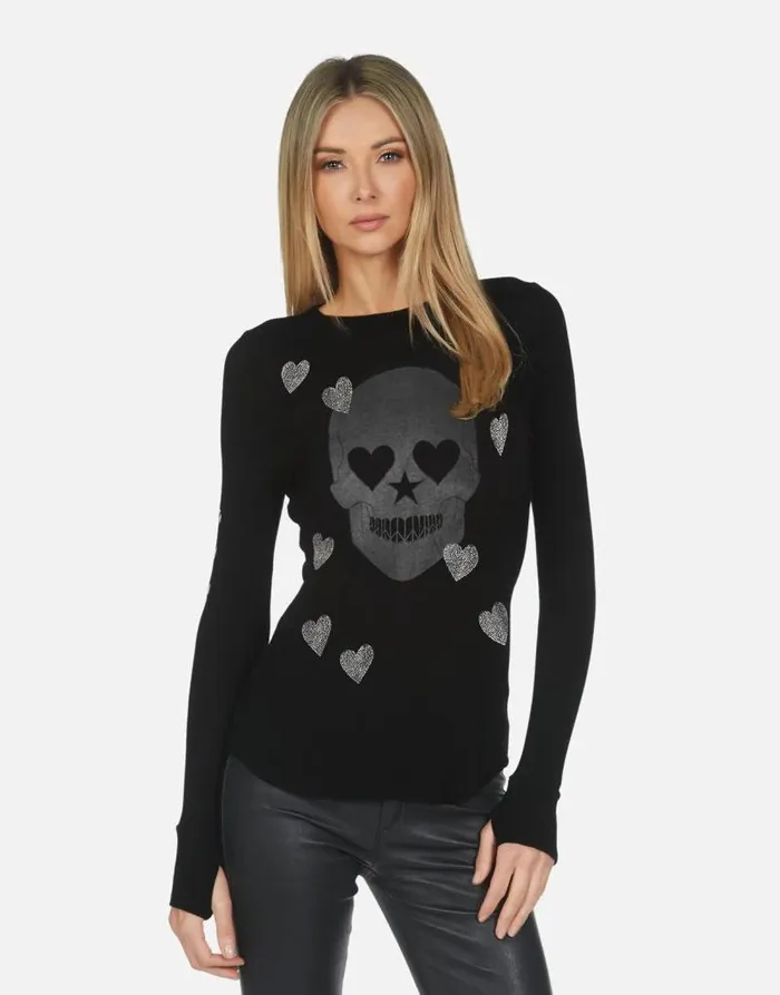 McKinley X Crystal Peace Love Skull Black Women Lauren Moshi Long Sleeve