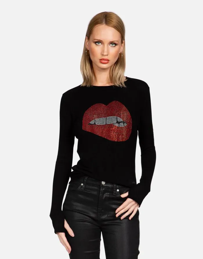 Mckinley XR Crystal Biting Lip Black Women Lauren Moshi Long Sleeve