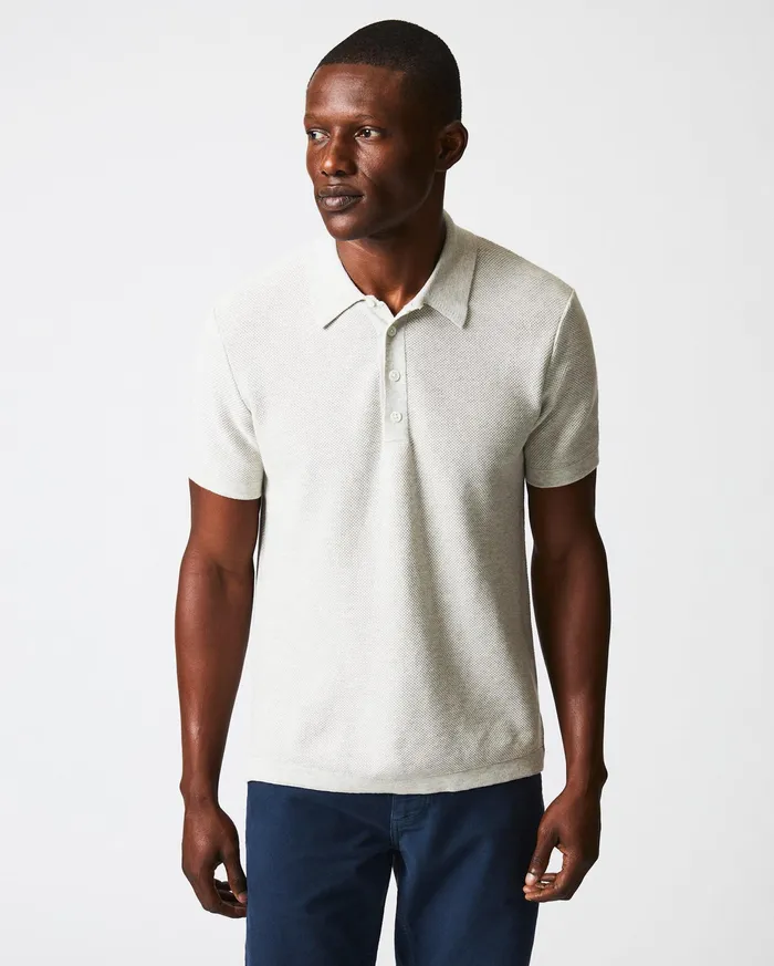 Men American Pique Sweater Polo Heathered Grey Billy Reid Polos Tees and Henleys