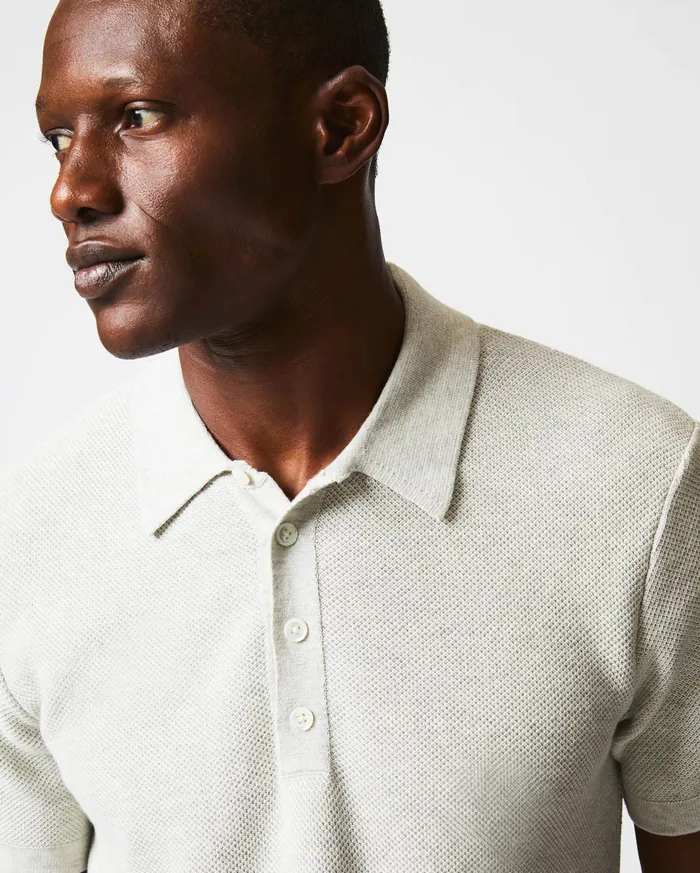 Men American Pique Sweater Polo Heathered Grey Billy Reid Polos Tees and Henleys