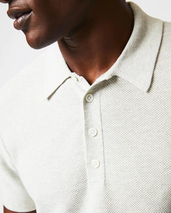 Men American Pique Sweater Polo Heathered Grey Billy Reid Polos Tees and Henleys