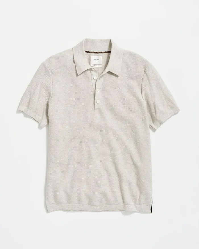 Men American Pique Sweater Polo Heathered Grey Billy Reid Polos Tees and Henleys