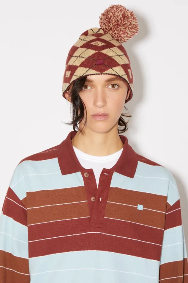 Men Argyle Jacquard Beanie Biscuit Beigedeep Red Acne Studios Hats