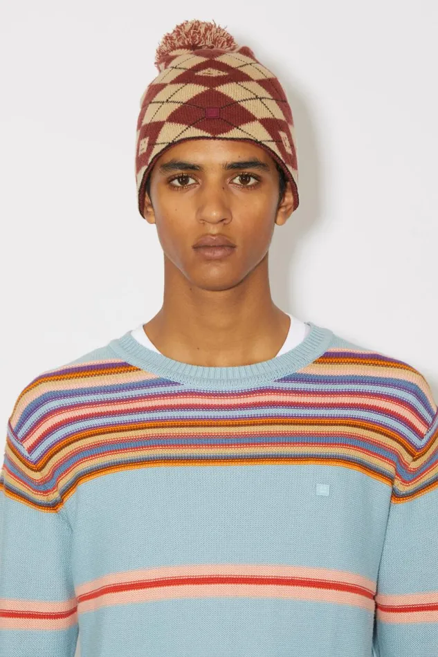 Men Argyle Jacquard Beanie Biscuit Beigedeep Red Acne Studios Hats