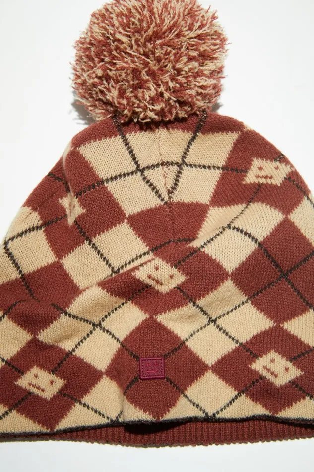 Men Argyle Jacquard Beanie Biscuit Beigedeep Red Acne Studios Hats