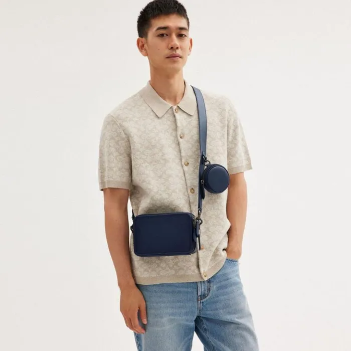 Men Charter Crossbody With Hybrid Pouch Deep Blue Coach Messenger and Crossbody