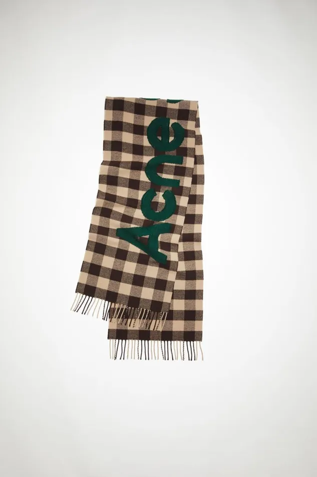 Men Check Logo Scarf Browngreen Acne Studios Scarves