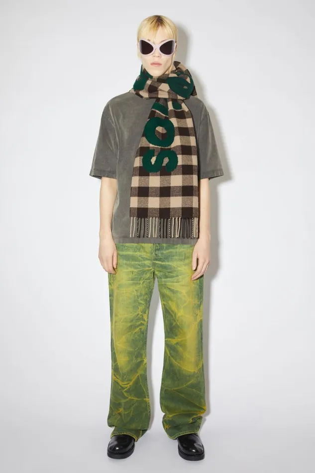 Men Check Logo Scarf Browngreen Acne Studios Scarves