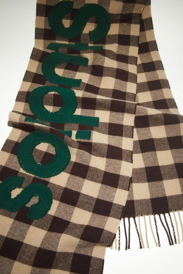 Men Check Logo Scarf Browngreen Acne Studios Scarves