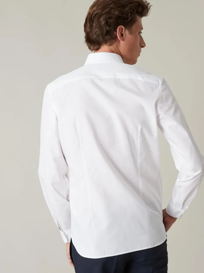 Men Clothing Cyrillus SeasyCare Plain Slim Fit Poplin Shirt 6349 Blanc Clair Uni