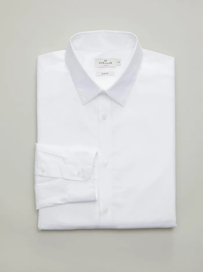 Men Clothing Cyrillus SeasyCare Plain Slim Fit Poplin Shirt 6349 Blanc Clair Uni