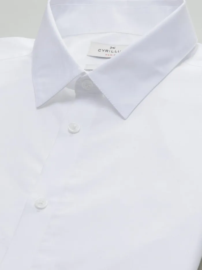 Men Clothing Cyrillus SeasyCare Plain Slim Fit Poplin Shirt 6349 Blanc Clair Uni