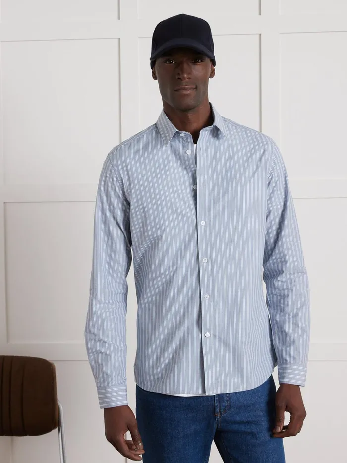 Men Clothing Cyrillus SlimFit Shirt With ThreeColor Stripes Rayure Verte