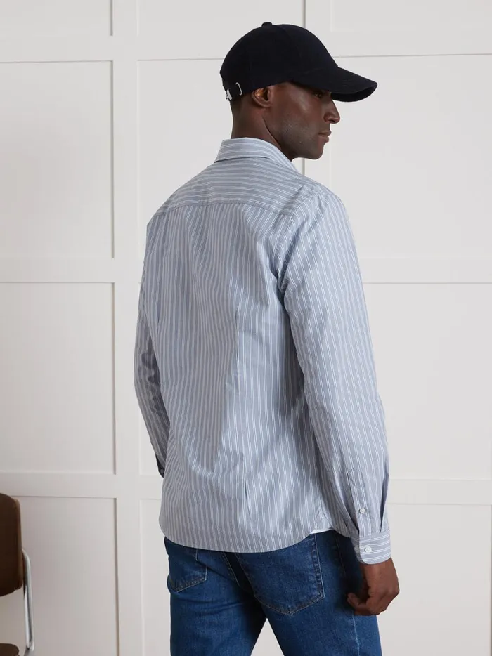Men Clothing Cyrillus SlimFit Shirt With ThreeColor Stripes Rayure Verte