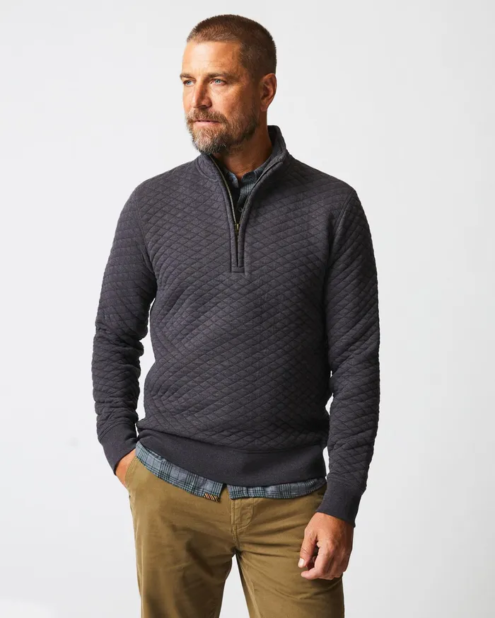 Men Diamond Quilt Half Zip Black Billy Reid Sweaters and Sweatshirts