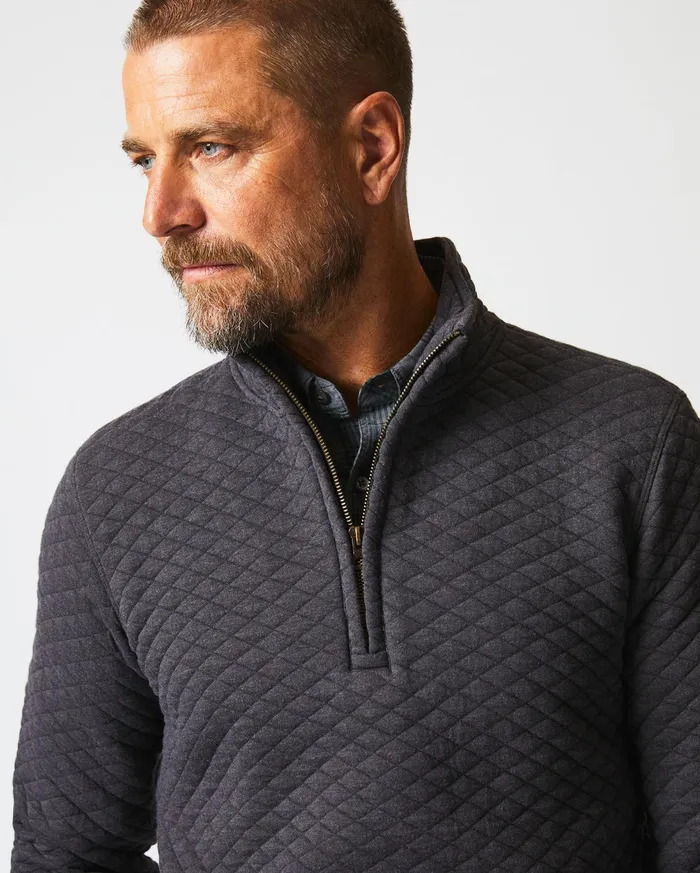 Men Diamond Quilt Half Zip Black Billy Reid Sweaters and Sweatshirts