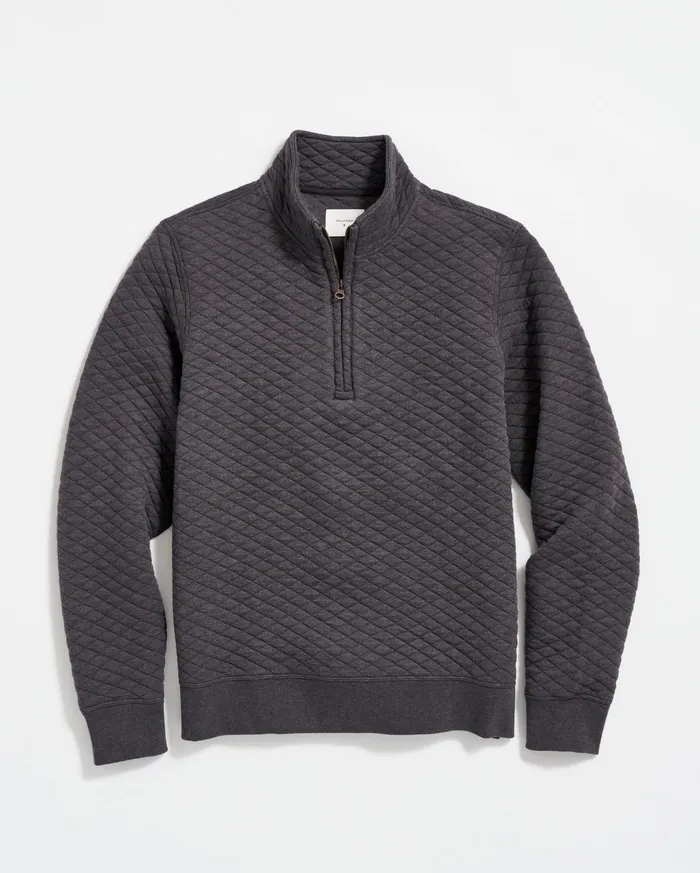 Men Diamond Quilt Half Zip Black Billy Reid Sweaters and Sweatshirts