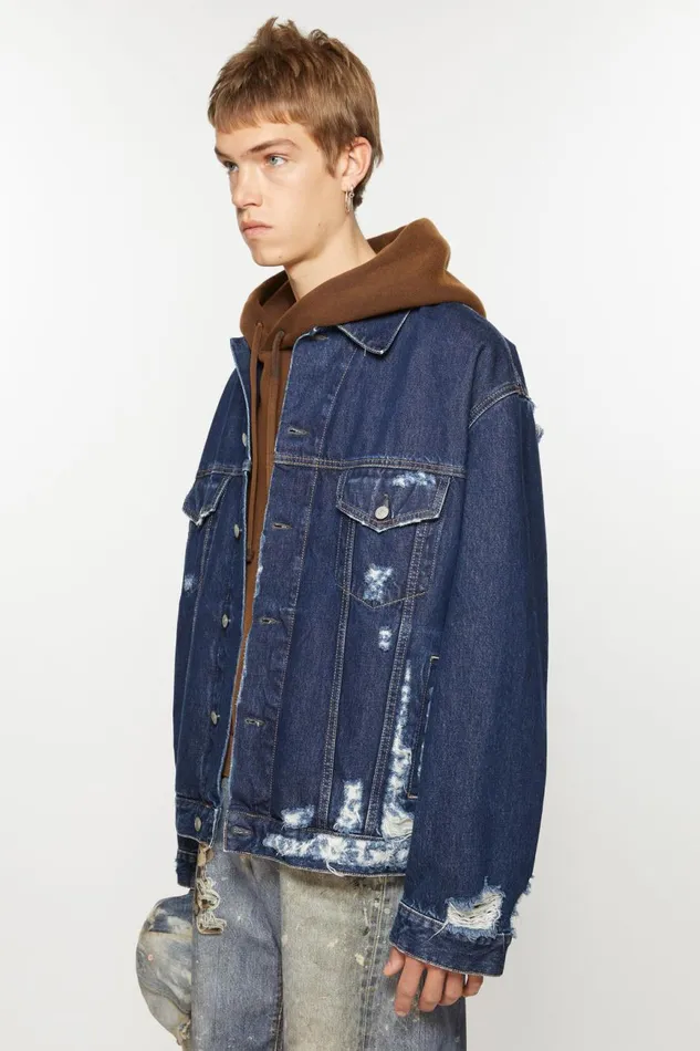 Men Distressed Denim Jacket 8211 Relaxed Fit Mid Blue Acne Studios Outerwear