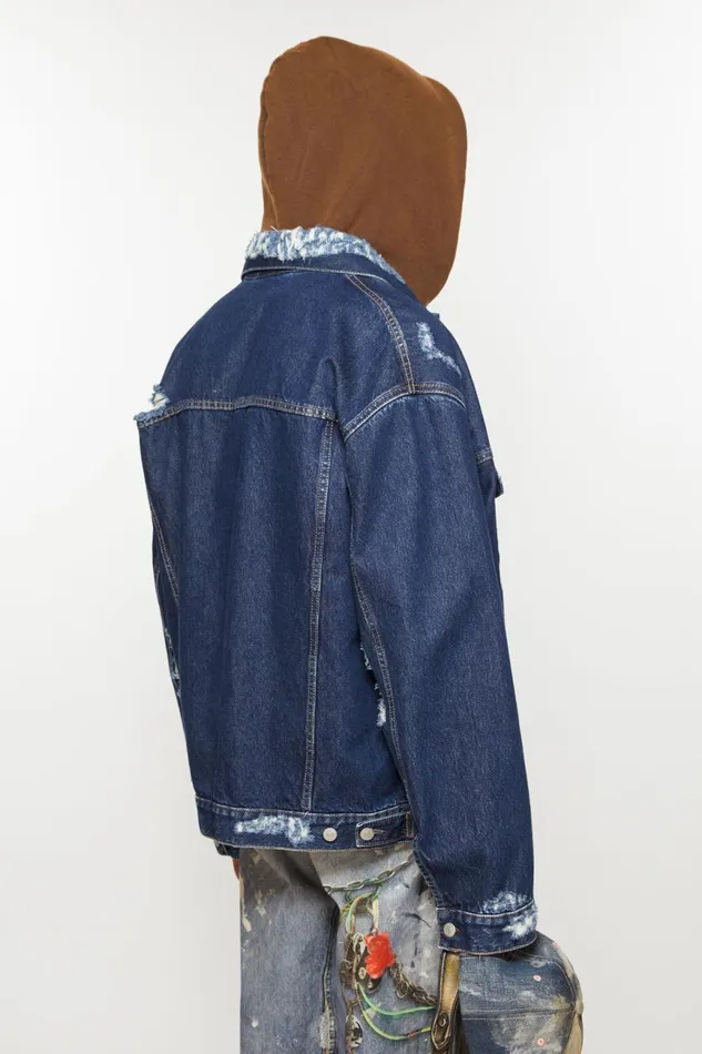 Men Distressed Denim Jacket 8211 Relaxed Fit Mid Blue Acne Studios Outerwear