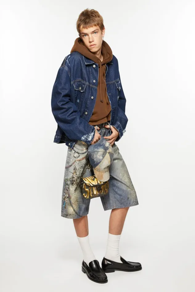 Men Distressed Denim Jacket 8211 Relaxed Fit Mid Blue Acne Studios Outerwear