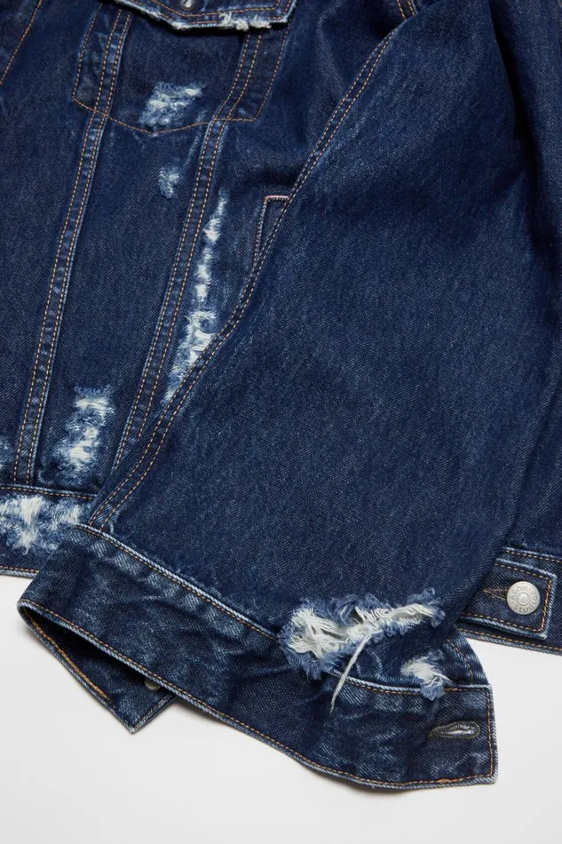 Men Distressed Denim Jacket 8211 Relaxed Fit Mid Blue Acne Studios Outerwear