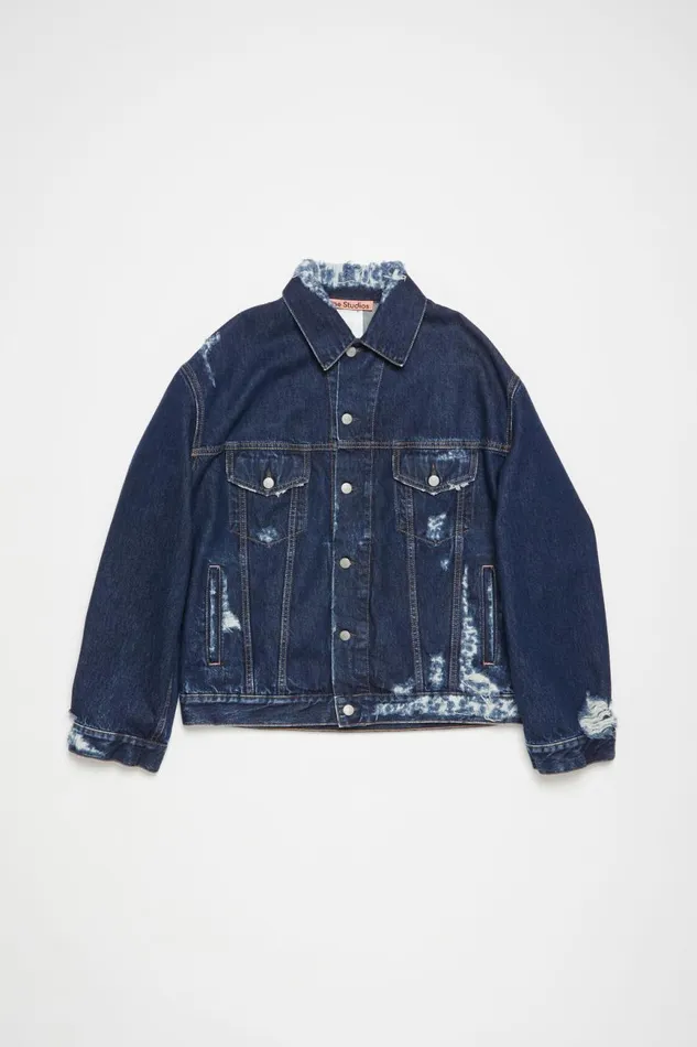 Men Distressed Denim Jacket 8211 Relaxed Fit Mid Blue Acne Studios Outerwear